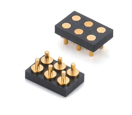 2.54mm Pitch Γυναικεία 6 Pin PCB Connector Άνοιξη φορτισμένο Pogo Pin Connector Smt Τύπος